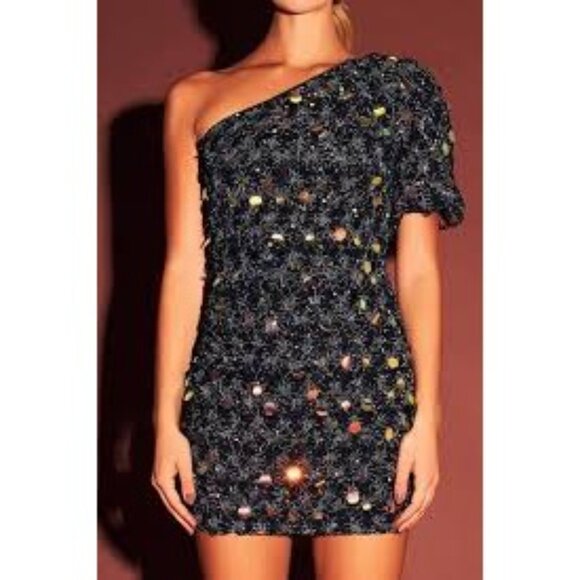 Endless Rose Women's Tulle One-Shoulder Celebration Sexy Sequin Large Mini Dress - Picture 2 of 6